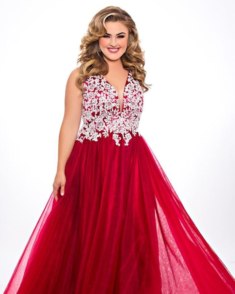 Front of a model wearing a size 28 Fairy Tale Formal Dress in Cherry by Sydney's Closet. | dia_product_style_image_id:285919